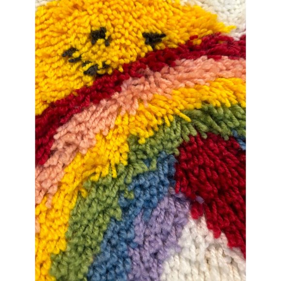 Completed Sunshine Rainbow Heart Latch Hook Rug 12x12 WonderArt - Picture 5 of 11